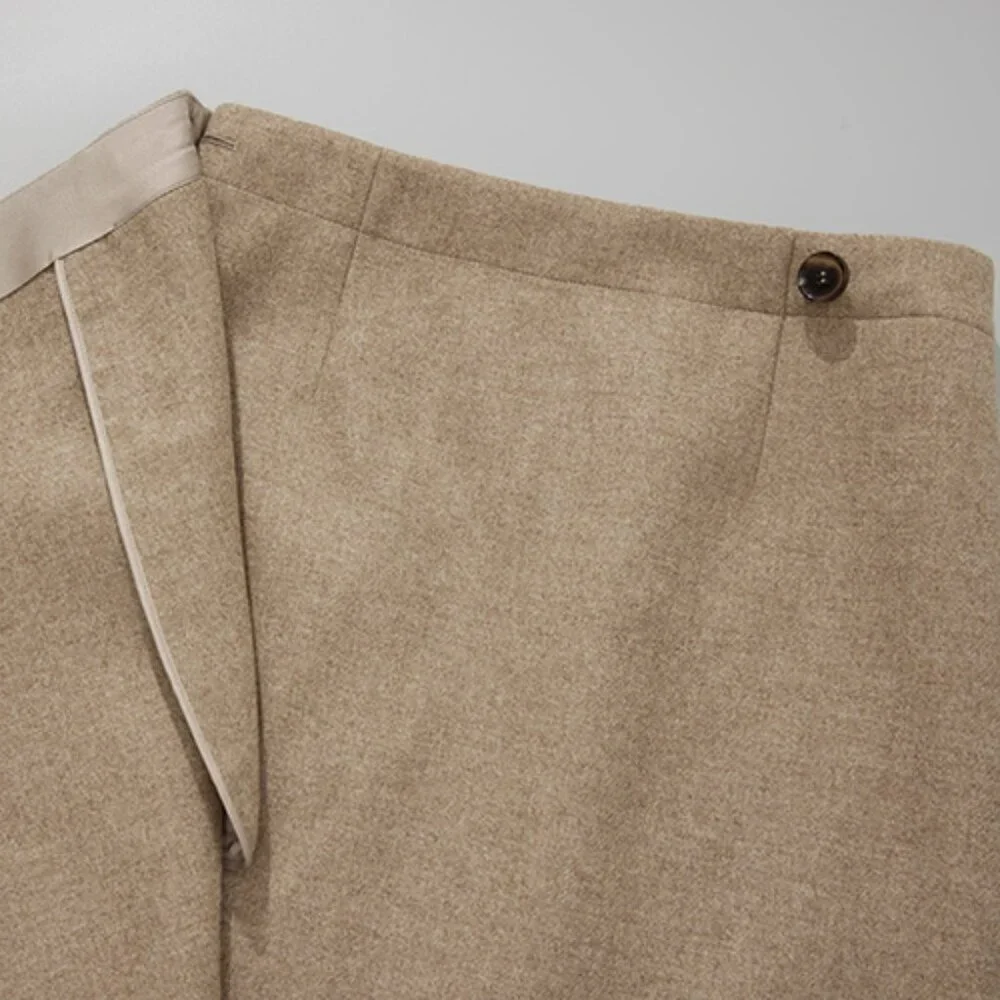 CHICJOC High-End 100% Wool Midi Wrap Skirt w/ Silk Waistband – Size 38